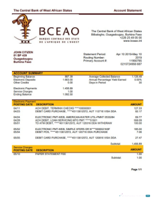 Download Burkina Faso The Central Bank of West African States bank statement word